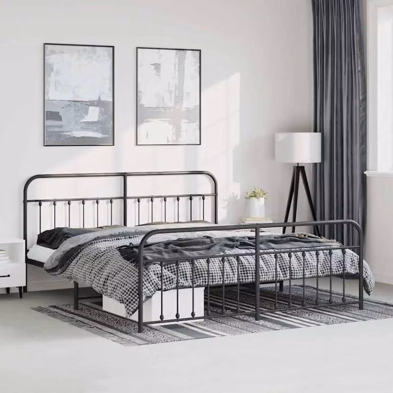 vidaXL Giroletto con Testiera e Pediera in Metallo Nero L: 187 cm, P: 219 cm, H: 100 cm