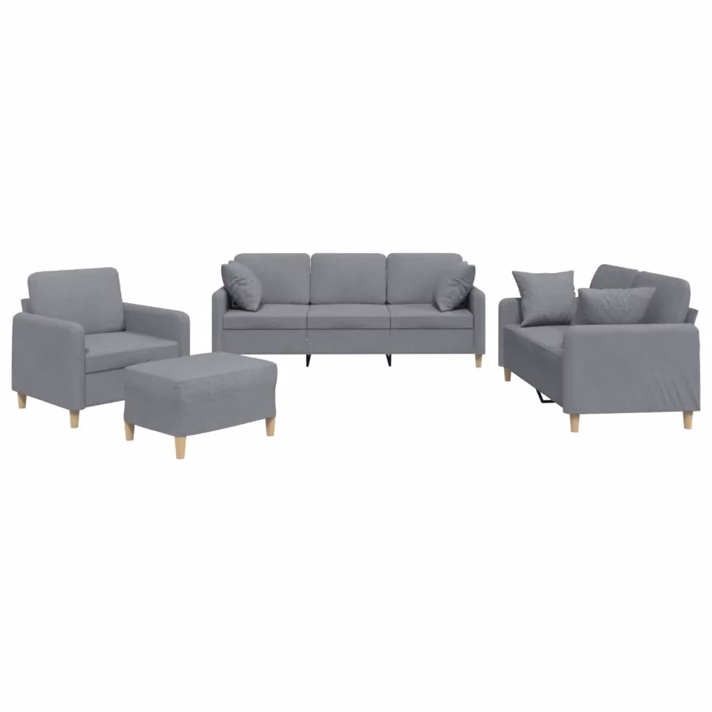 Set di Divani vidaXL 4 Pezzi Moderno in Tessuto Grigio con Cuscini e Pouf – 2