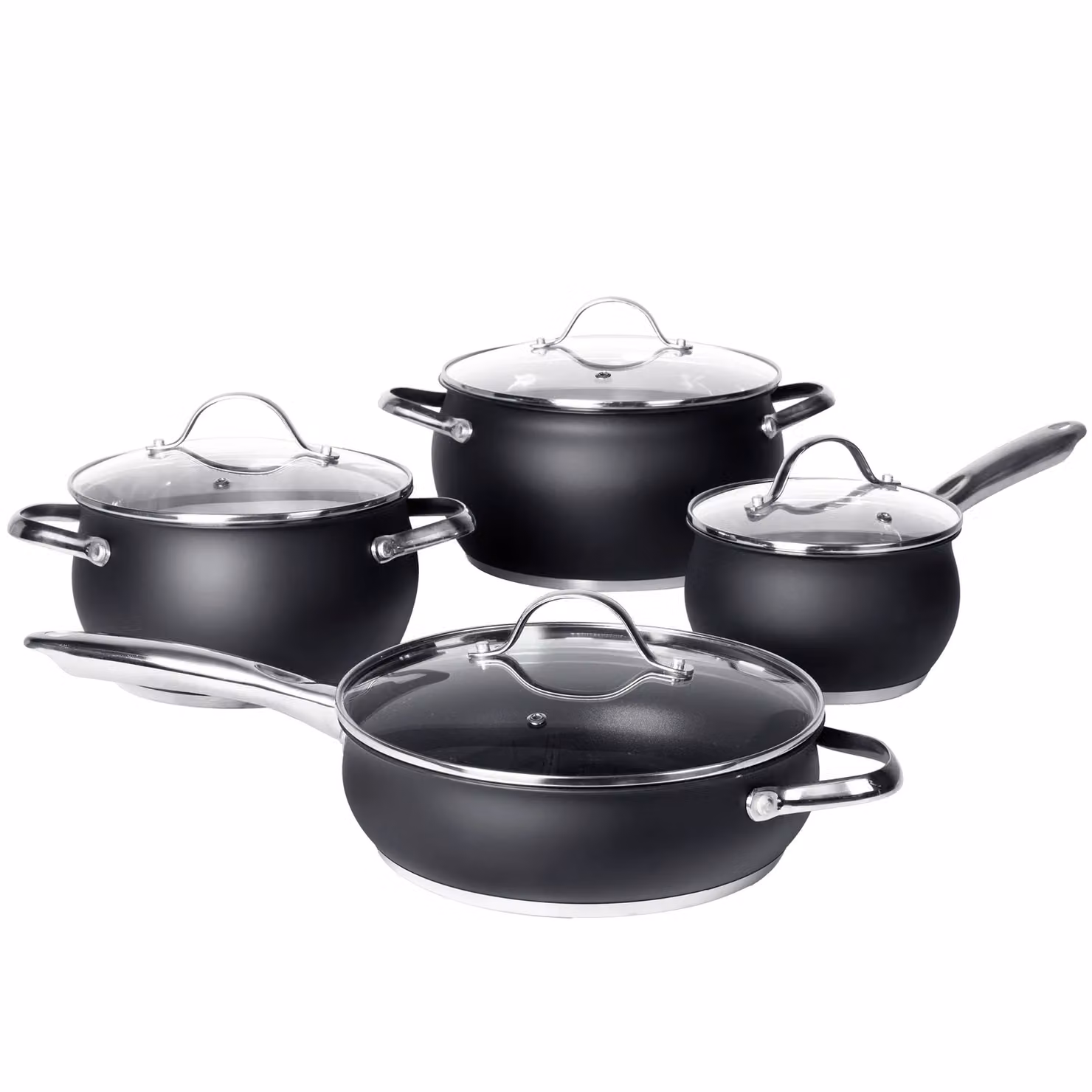 Batteria di pentole Gusto Casa Linea BlackCook in acciaio inox con rivestimento antiaderente, 8 pezzi, colore nero