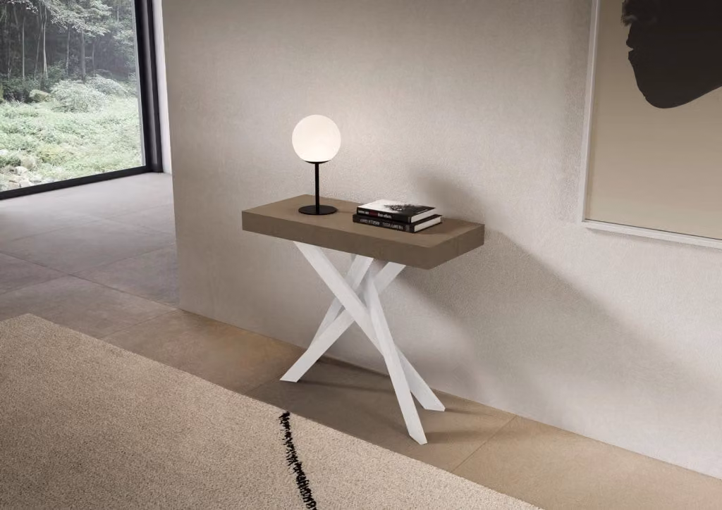 Consolle Allungabile Saki GIORDANOSHOP Tortora con Gambe Bianche L/P/H: 90-300 x 40 x 77 cm – 2