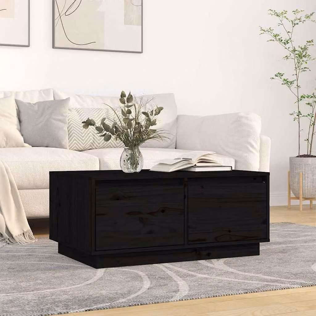 vidaXL Tavolino da Salotto Nero in Legno di Pino Rustico L: 80 cm, P: 50 cm, H: 35 cm