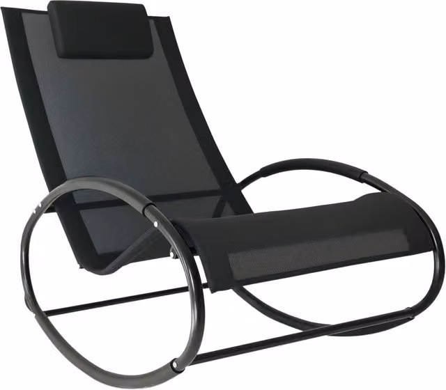 Sedia a dondolo da giardino in acciaio e textilene grigio con poggiatesta poltrona relax per balcone e terrazzo carico 120kg