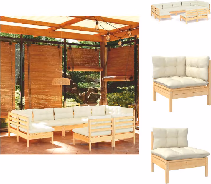 vidaXL Set 9 pezzi da giardino con cuscini crema in legno di pino massiccio - Set di mobili da giardino