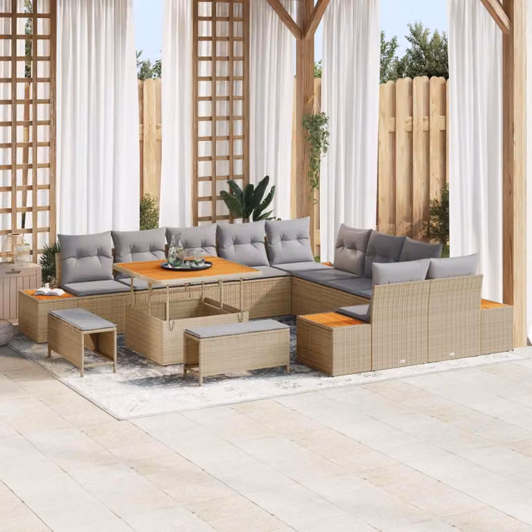 Set Divano da Giardino vidaXL 13 Pezzi con Cuscini Beige e Grigio per 12 Persone in Acciaio Verniciato a Polvere e Tessuto Resistente alle Intemperie