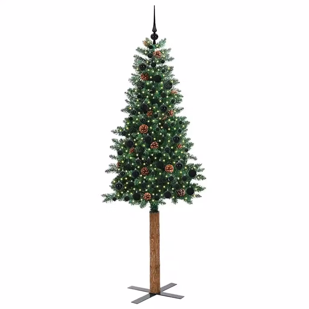 Albero di Natale verde vidaXL con 300 LED luce bianca calda e supporto in legno, Altezza: 210 cm – 2