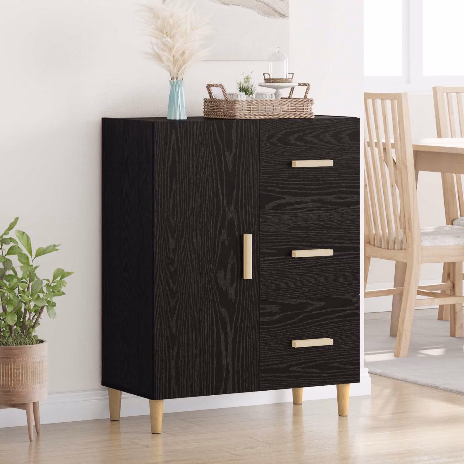 Credenza moderna vidaXL in legno ingegnerizzato nero, L: 69.5 cm, P: 34 cm, H: 90 cm