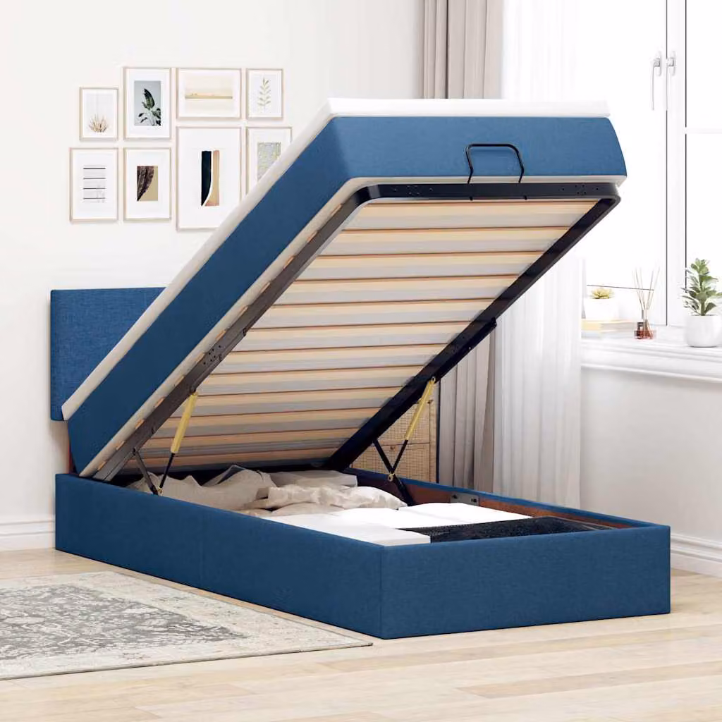vidaXL Struttura Letto Pouf con Materasso Blu 80x200 cm in Tessuto