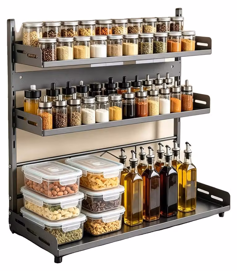 Organizzatore per spezie, design a 3 livelli, utilizzo versatile, colore nero