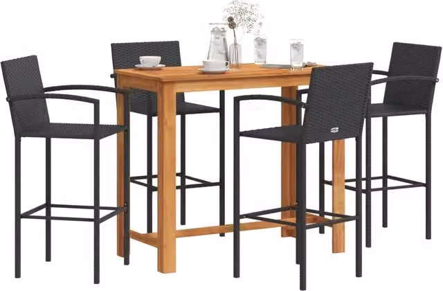 Set Bar da Giardino 5 pz Nero in Legno Acacia e Polyrattan 3295289