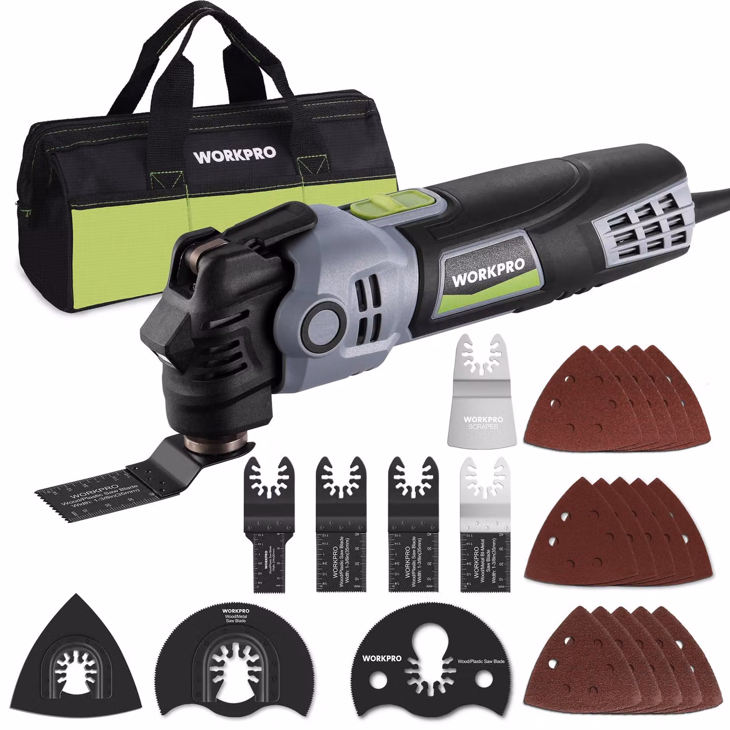 WORKPRO, utensile multifunzione oscillante, 400W, 23 accessori, 6 velocità