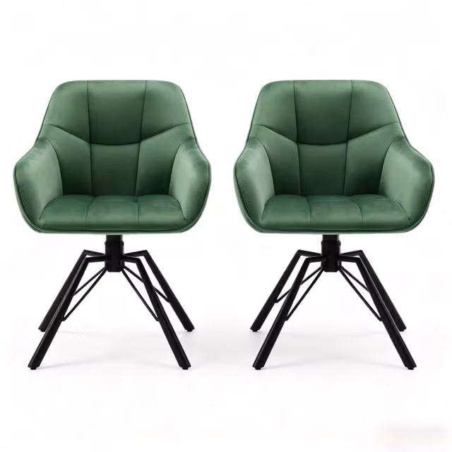 Set di 2 Sedie da Cucina Girevoli con Schienale Morbido in Velluto e Struttura in Metallo 58,5x82,5x54,5 cm