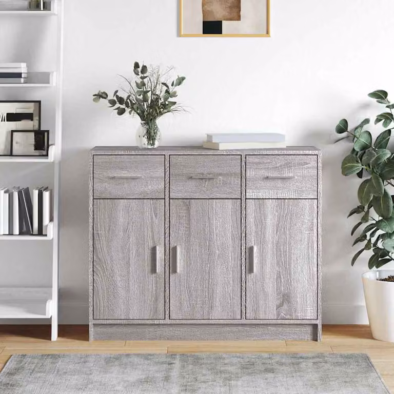 Credenza vidaXL in legno multistrato e MDF Grigio Sonoma L: 91 cm, P: 28 cm, H: 75 cm