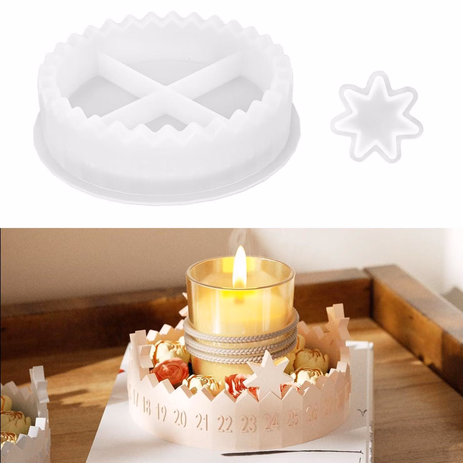 Stampo in silicone a tema natalizio, calendario dell'Avvento, forma a stella, portacandele, stampo per creare decorazioni fai-da-te