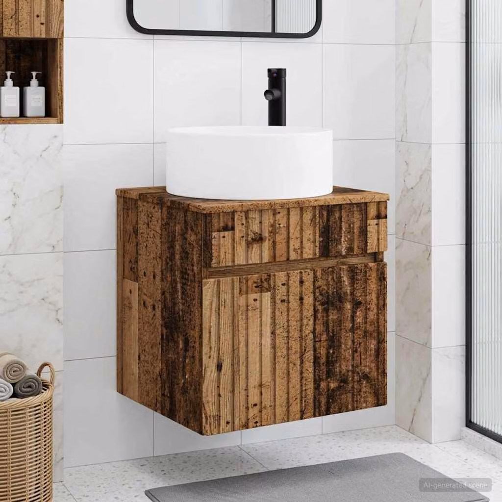 Mobile lavabo da parete vidaXL in legno antico marrone con cassetti e ante, L: 49 cm, P: 44,5 cm, H: 65,5 cm