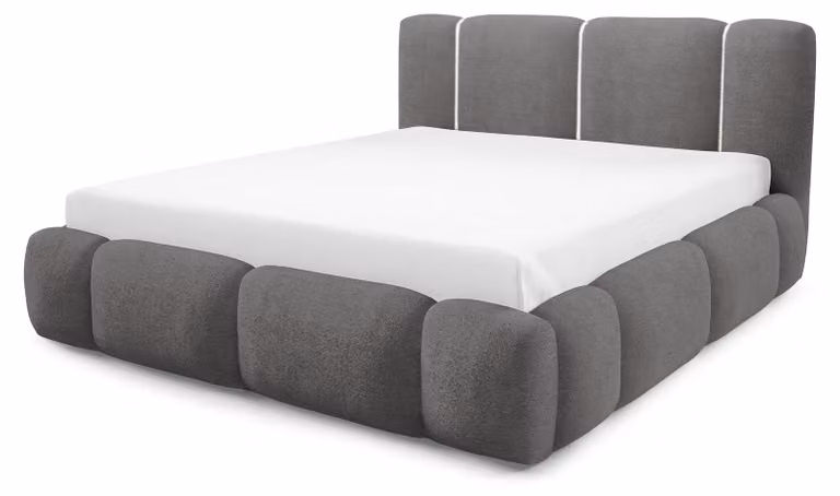 Letto imbottito con contenitore, colore grigio perla, dimensioni 160 x 200 cm