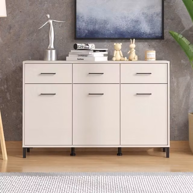 Madia Laerru, Credenza 3 Cassetti, 138x40x90h cm Bianco Crema