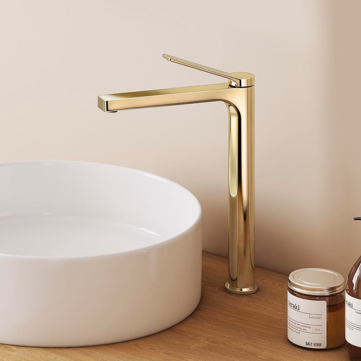 EMKE Rubinetto bagno oro champagne 335x233x46mm, ottone, cartuccia ceramica, miscelatore bagno, miscelatore lavabo, miscelatore lavabo