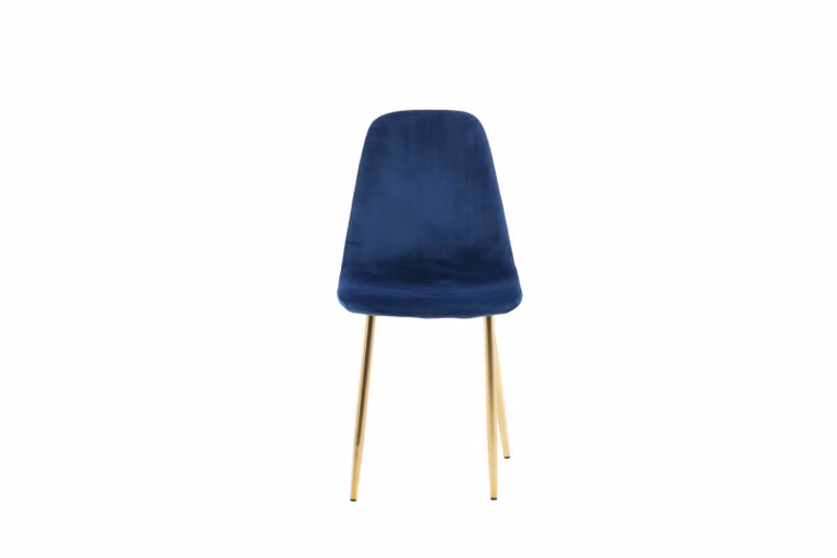 Sedia da pranzo Polar in velluto blu, decori in ottone.