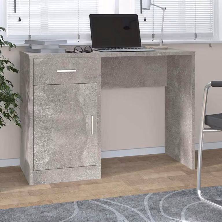 Scrivania con cassetto moderna vidaXL in legno e metallo, colore grigio, L 100 x P 40 x H 73 cm