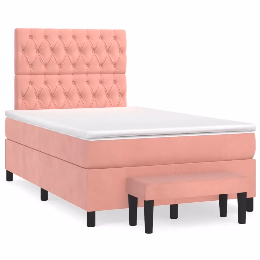 vidaXL Giroletto a Molle con Materasso in Velluto Rosa e Bianco, L/P/H: 120 x 200 cm – 2