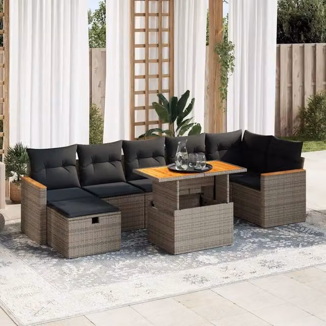 Set Divano da Giardino 5 pz con Cuscini Grigio in Polyrattan 3328124