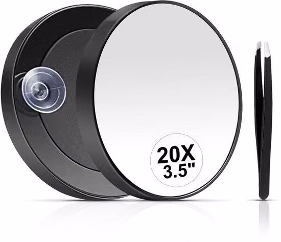 Specchio ingranditore 20x con pinzetta e ventosa, 8,9 cm, per il trucco degli occhi