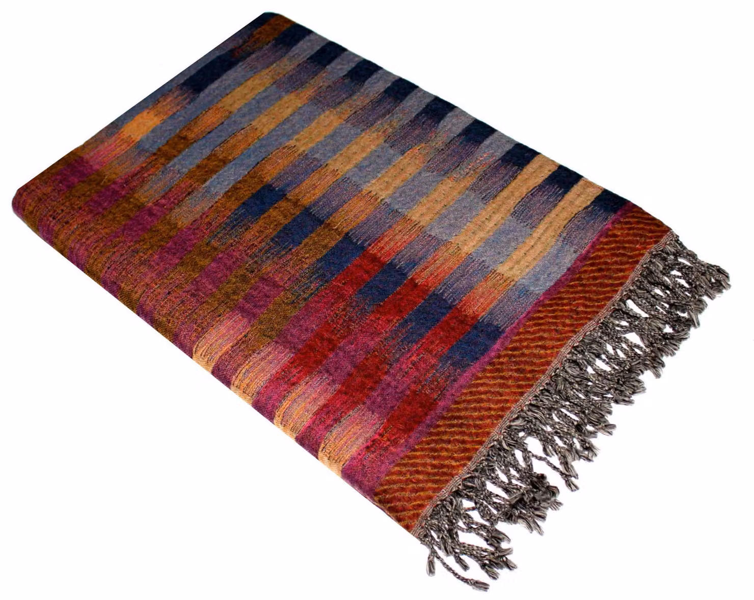 Coperta in lana di merino, tessuto jacquard, colore rosso e blu, dimensioni 140 x 200 cm