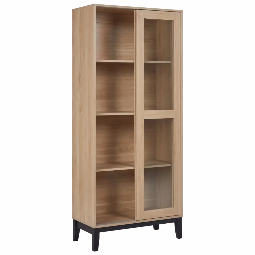 Mobiletto decorativo Beliani con ante in vetro e ripiani interni, colore marrone, H: 183 cm, L: 80 cm, P: 40 cm – 2