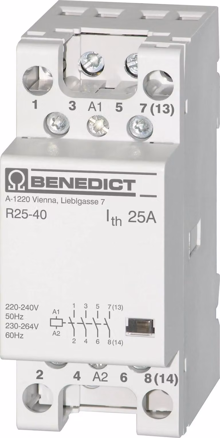 Contattore di installazione Benedict, 25 A, 220-240 V 50 Hz, 230-264 V 60 Hz, 1 pezzo.