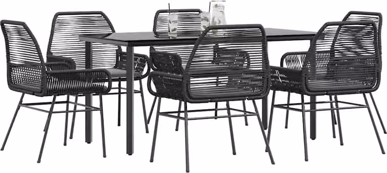 Maison Exclusive - Set Pranzo da Giardino 7 pz Nero con Cuscini Polyrattan Vetro