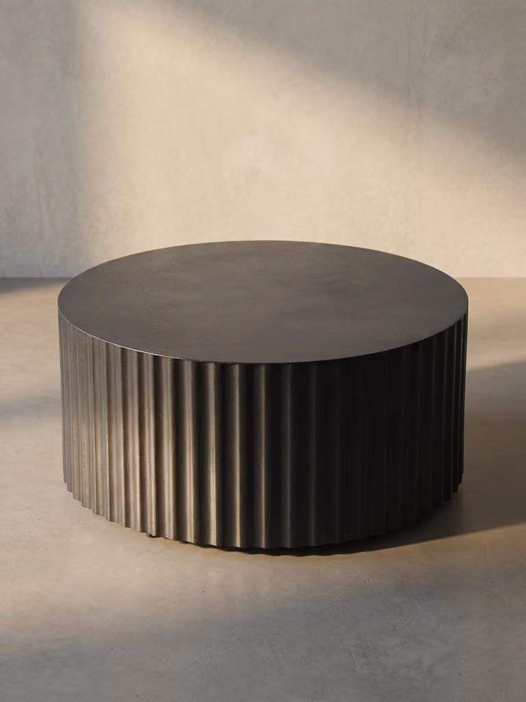 Tavolino rotondo con motivo a onde, tavolino da salotto in metallo nero. 67x67x31 cm | Kadima Design