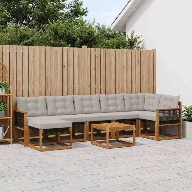 Set di divani da esterno 8 pz Naturale e Grigio Chiaro 3382111
