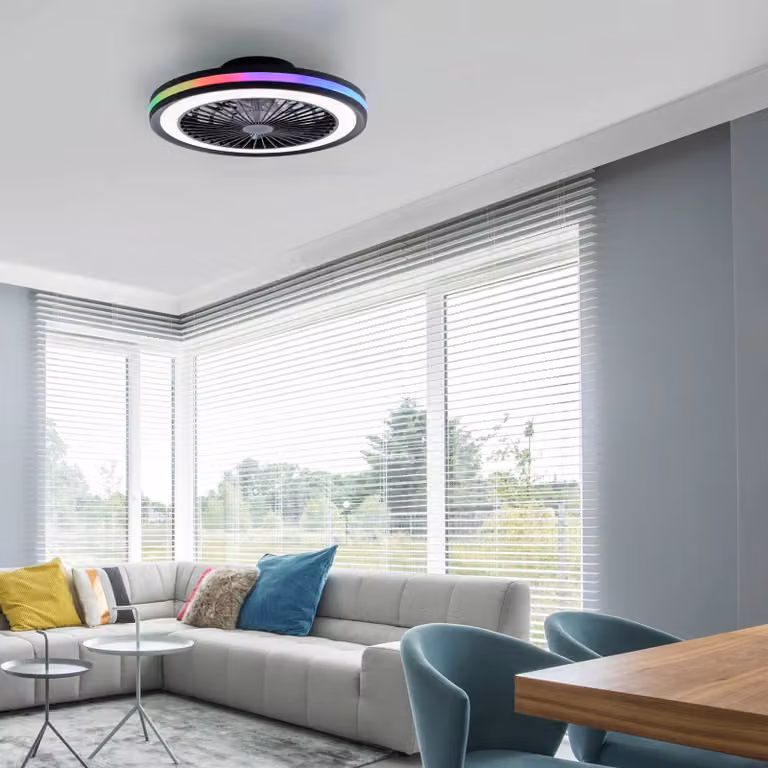 JUST LIGHT. GmbH Ventilatore da soffitto LED Brandon, nero, RGBW, CCT, Ø 46,5 cm dimmerabile, Nero, Soggiorno / Sala da pranzo, Plastica, Moderno