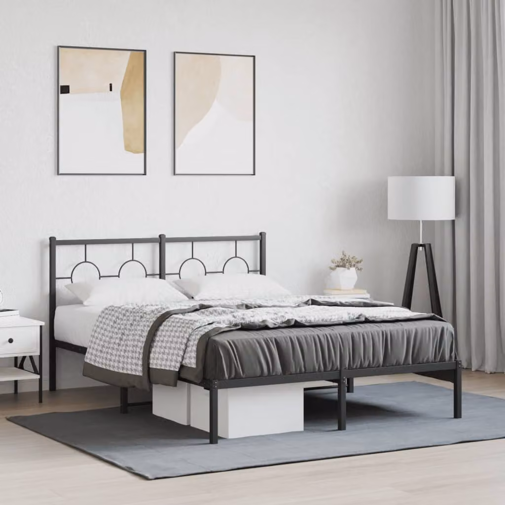 vidaXL Giroletto con Testiera in Metallo Nero L: 140 cm, P: 200 cm, H: 91 cm