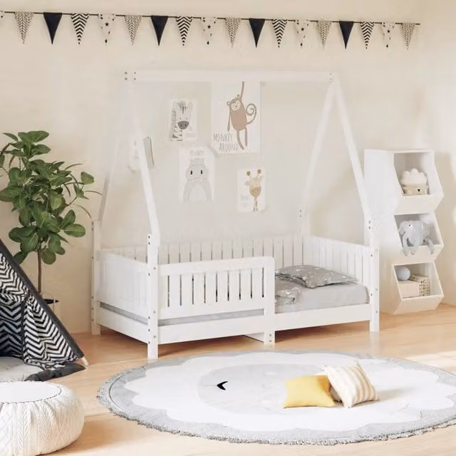 Giroletto per Bambini-Struttura Letto Bambini Bianco 70x140cm in Legno Massello di Pino 443747