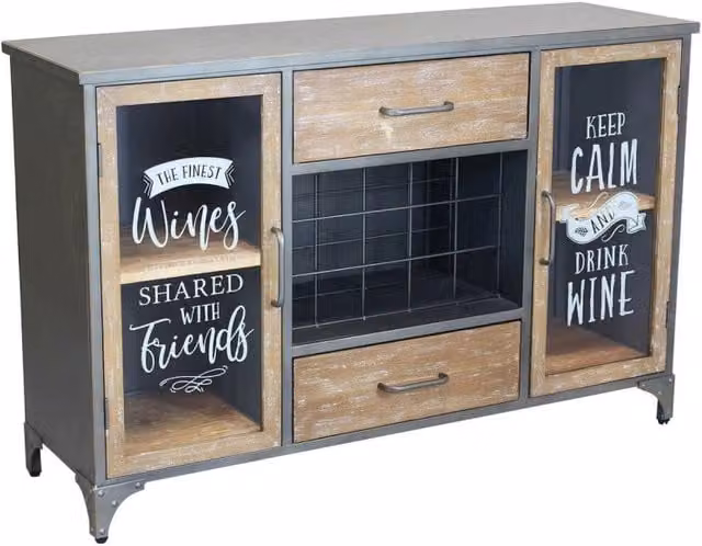 Madia Industrial con portabottiglie in Acciaio Legno cm 124x39 5x80 - GRENVILLE