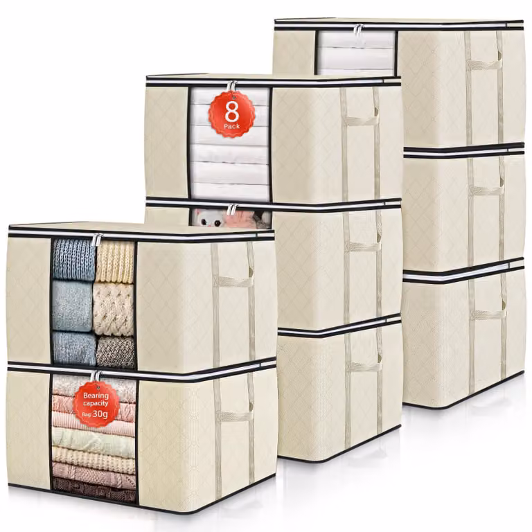 Set di 8 sacchi portaoggetti da 90 litri, con coperchio e maniglie