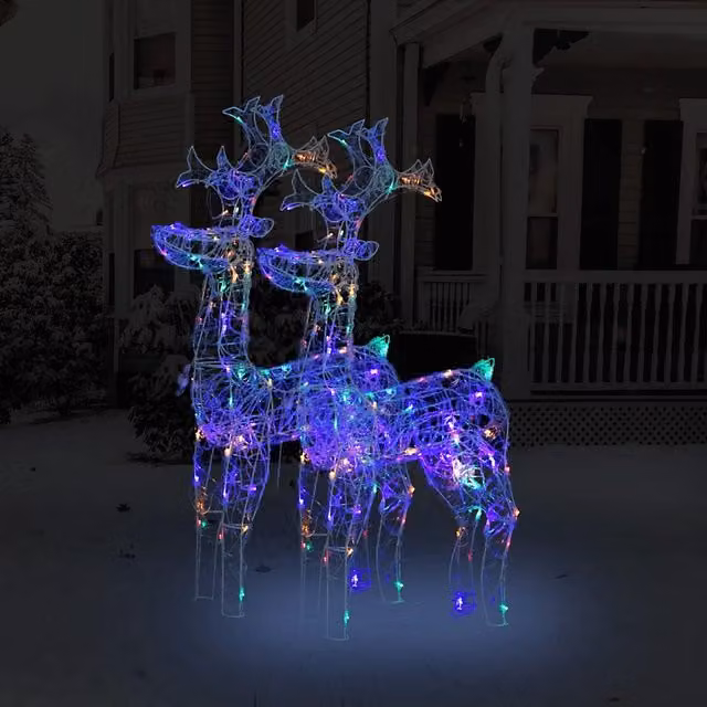 Set di 2 decorazioni natalizie a forma di renna vidaXL con luci LED multicolore, ideali per giardino o interno, L/P/H: 60 x 16 x 100 cm