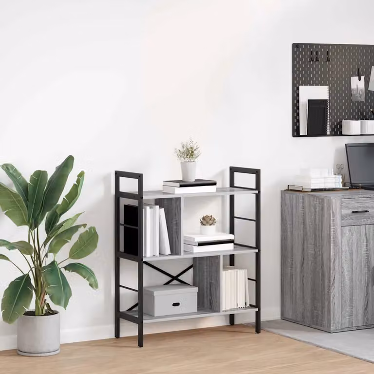 Libreria industriale vidaXL a 5 livelli in metallo e MDF grigio, L: 75 cm, P: 30 cm, H: 91 cm