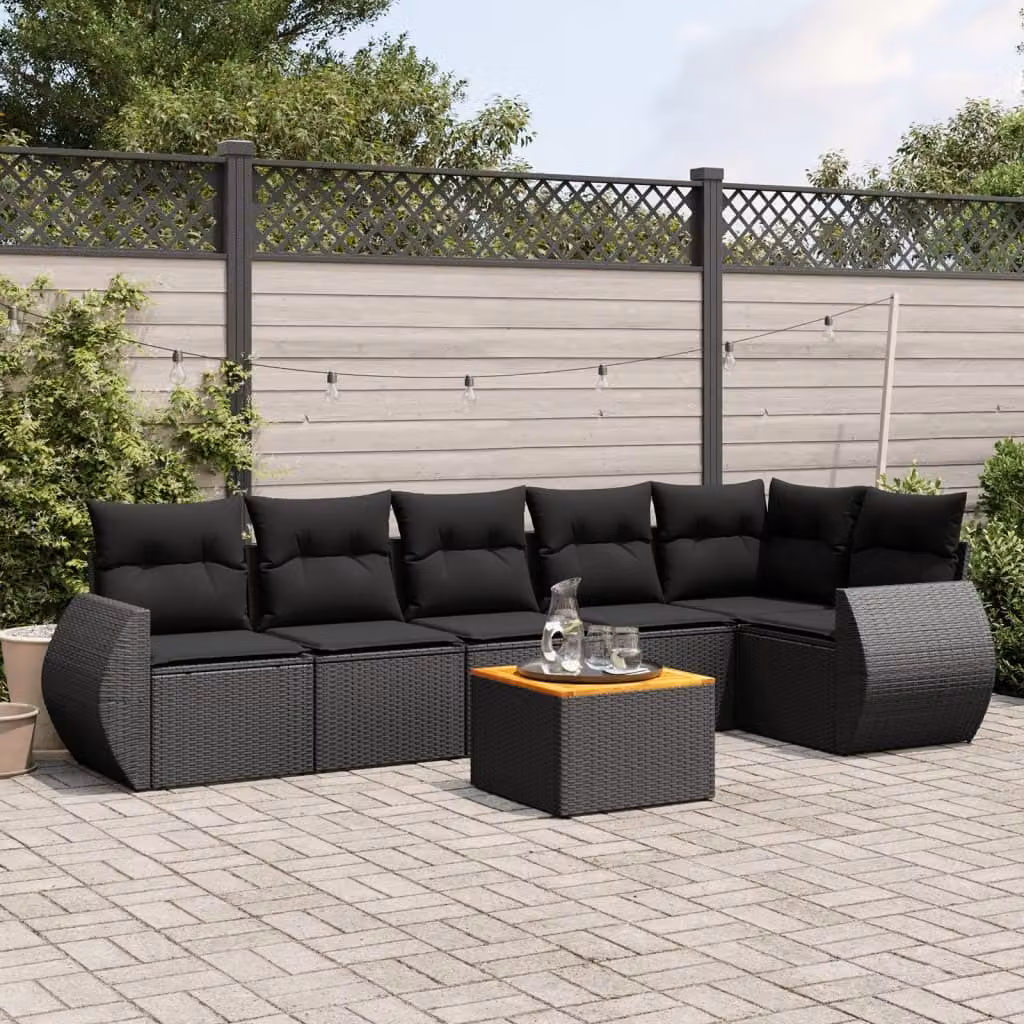 Maison Exclusive - Set da giardino 7 pezzi con cuscini in polyrattan nero