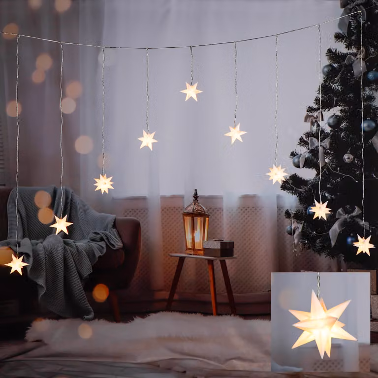 Tenda a LED con stelle 3D - bianco caldo - 9 stelle