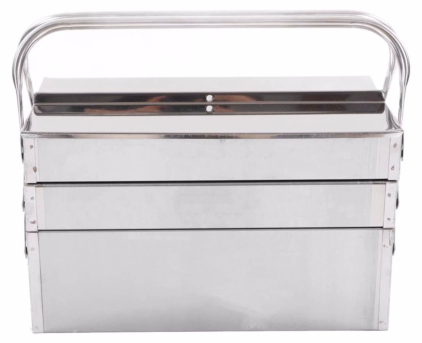 Cassetta portattrezzi in metallo, pieghevole, portatile, organizer per la manutenzione automatizzata, acciaio inossidabile, 3 ripiani, 5 scomparti