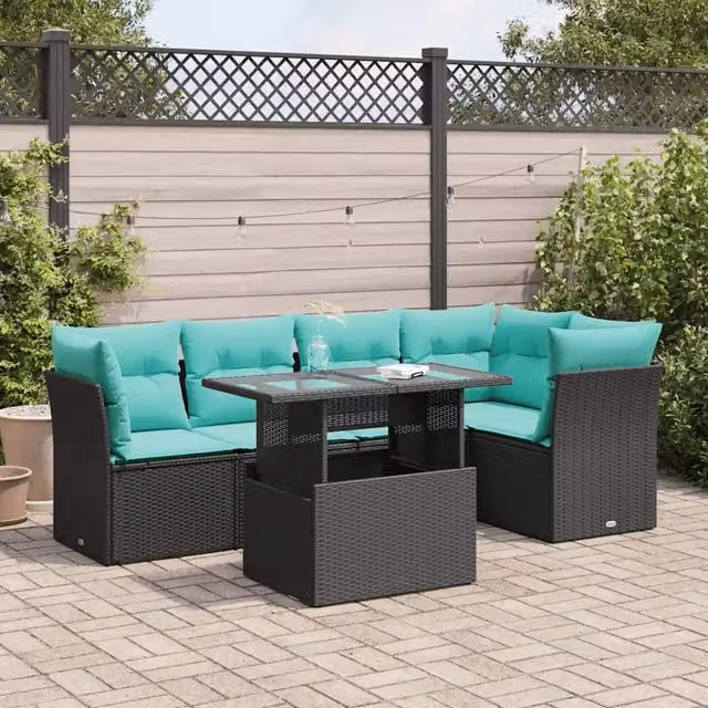 Set Divano da Giardino a L con Polyrattan e Cuscini vidaXL, 6 Pezzi, Nero