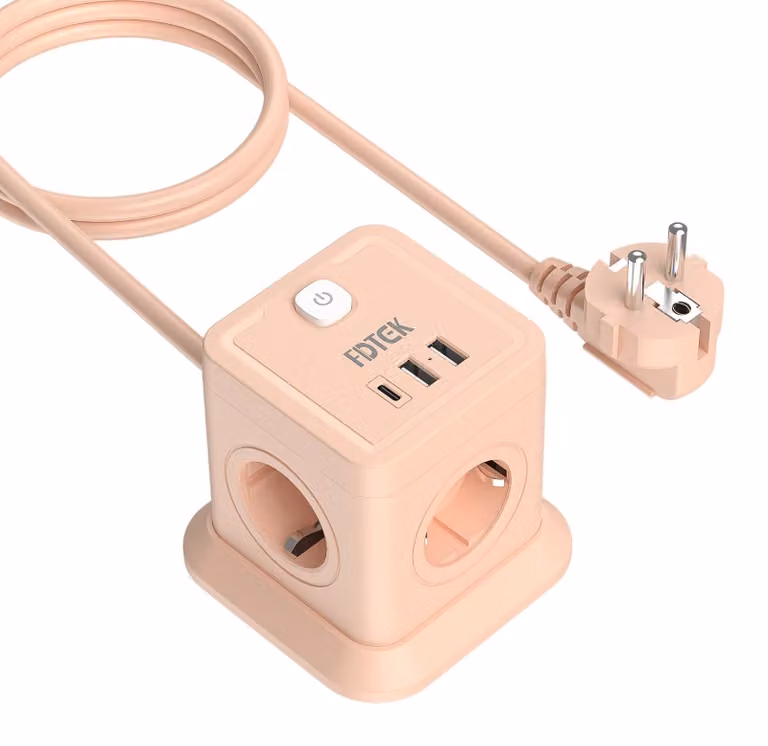 Ciabatta multipresa a forma di cubo, con USB, interruttore, 5 prese e 4 porte USB