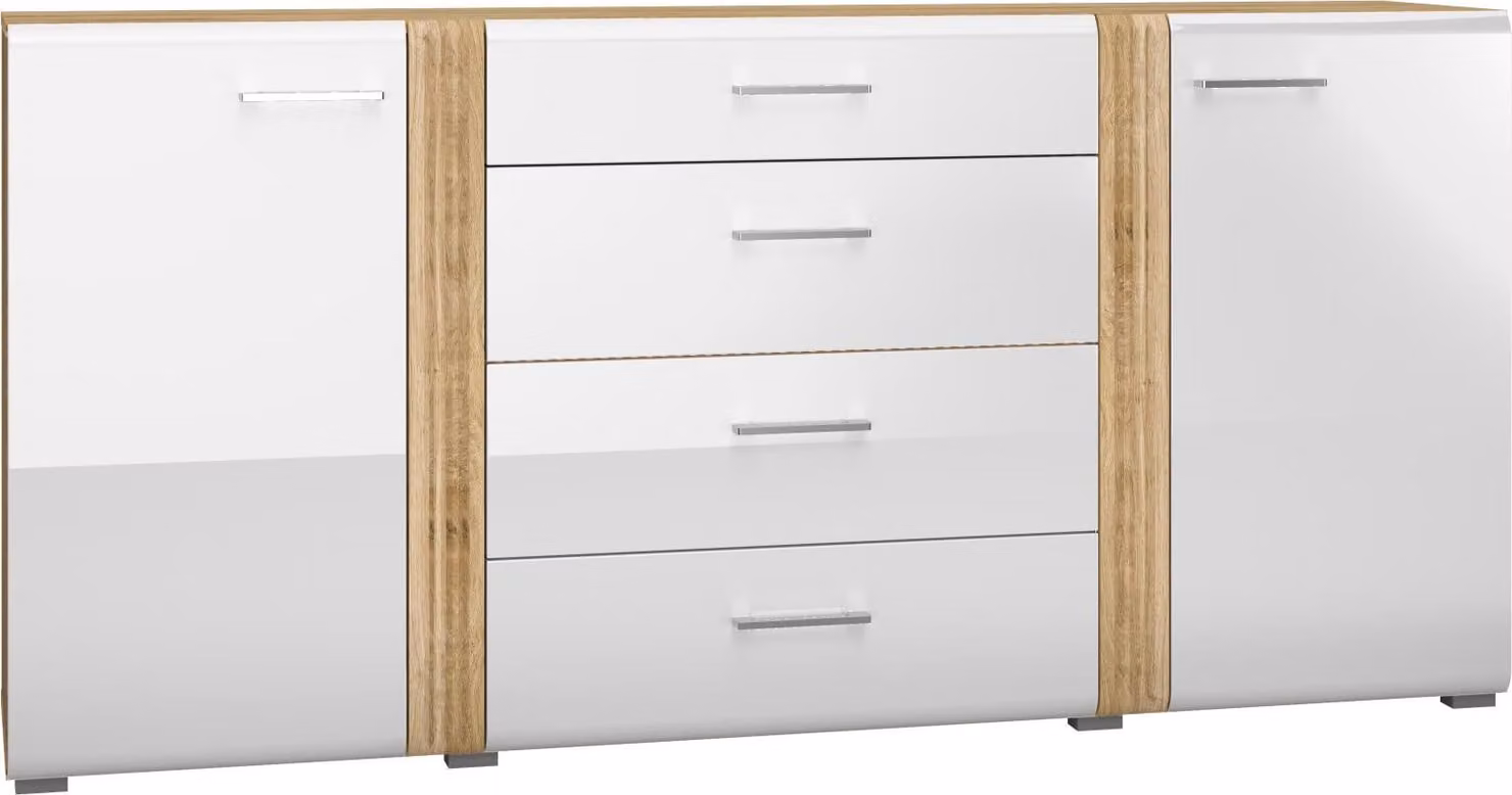 FURNLUX Credenza Adagio Rovere e Bianco Puro Lucido 190cm / Colore principale: Bianco / Dimensioni: 190 x 90 x 42 cm