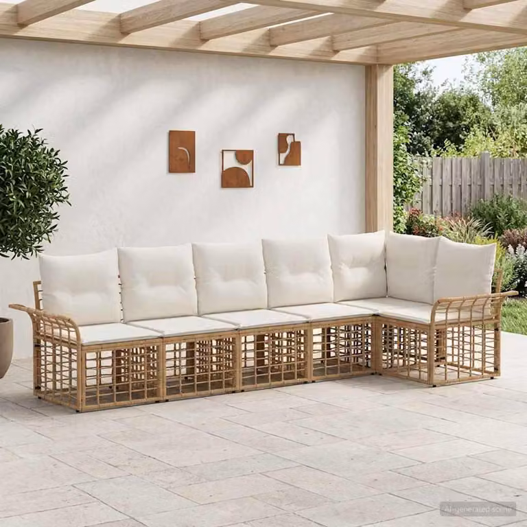 Maison Exclusive - Set da esterno per divano, 6 pezzi. Tessuto in poliestere, colore naturale e bianco crema