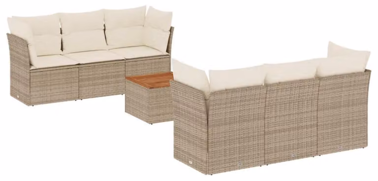 Set da salotto 7 pezzi, color beige, in rattan sintetico - 7 posti a sedere - Include cuscini