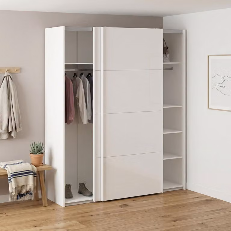 Dmora Guardaroba 2 Ante Badesse 62x220.4h cm Bianco Bianco Lucido, Appendiabiti 2 Ante