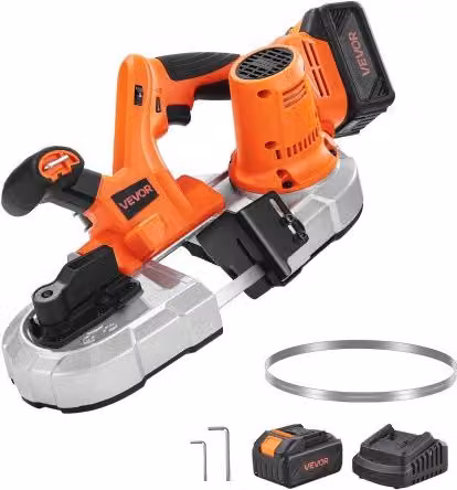 VEVOR Troncatrice a Nastro Portatile 20 V Arancione con Motore Senza Spazzole, 360 W, Taglio Profondo 65 mm e Batteria Ricaricabile da 4,0 Ah