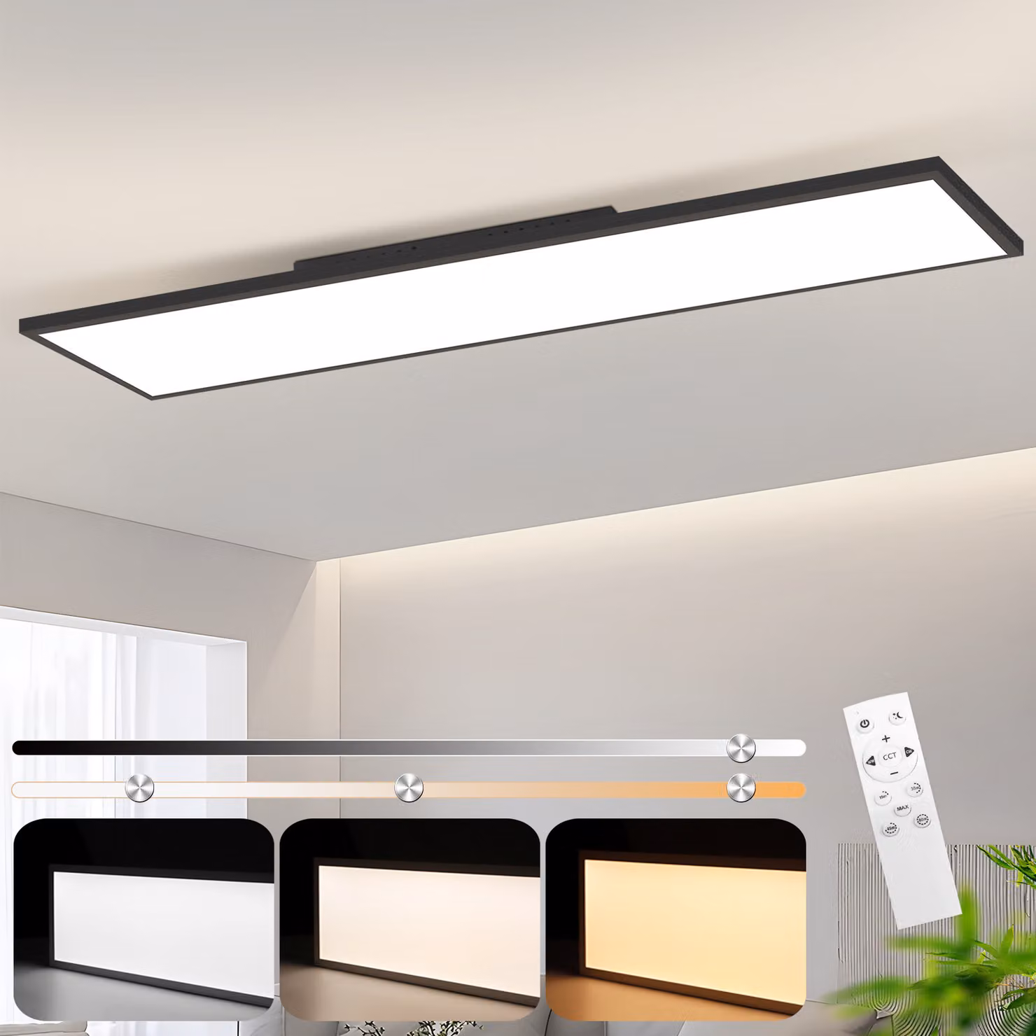 ZMH Pannello LED da soffitto 40W, dimmerabile, 120x30 cm, lampada da soffitto a profilo piatto per ufficio con telecomando, lampada da ufficio per cucina, camera da letto e corridoio
